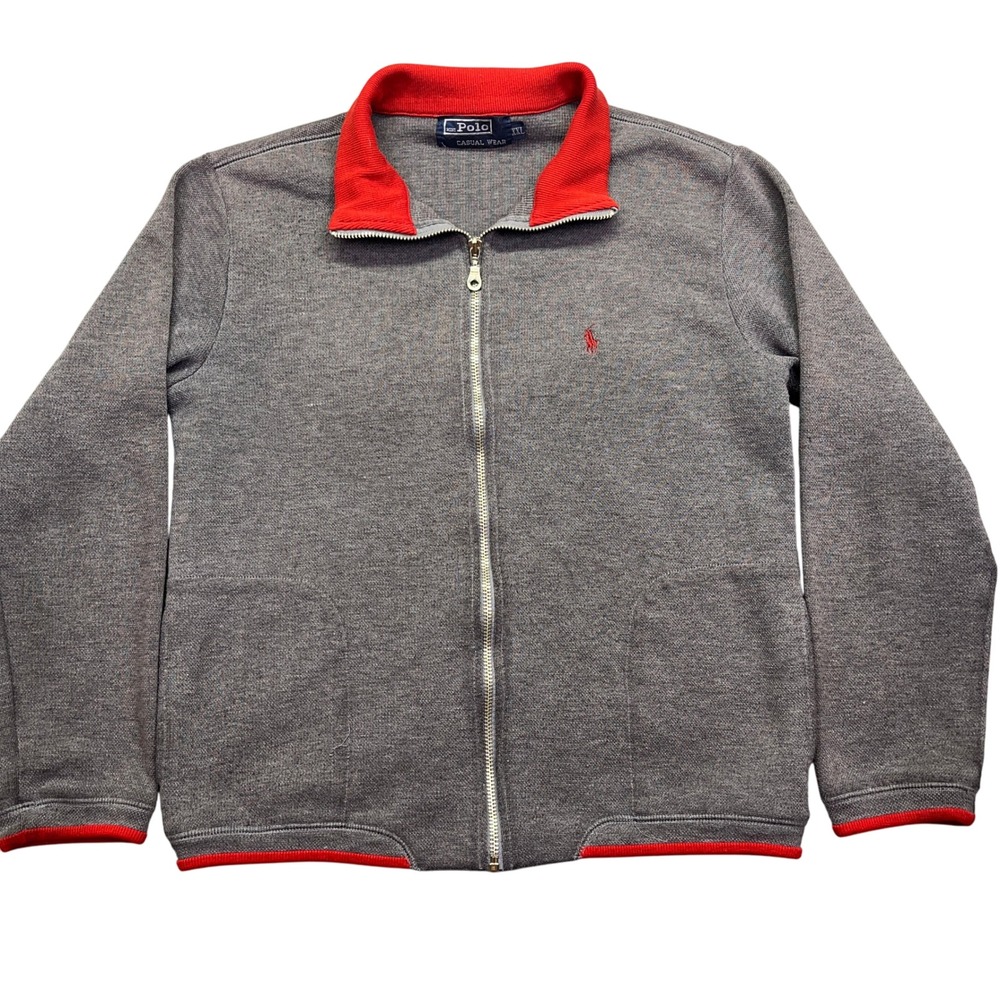 Mini Polo Ralph Lauren Casual Wear Full Zip Jacket Gray Red Trim XXL Kids‎ Barn